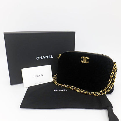 Chanel 25 A Camellia Clutch Shoulder Bag CC Logo Velvet Gold Hardware