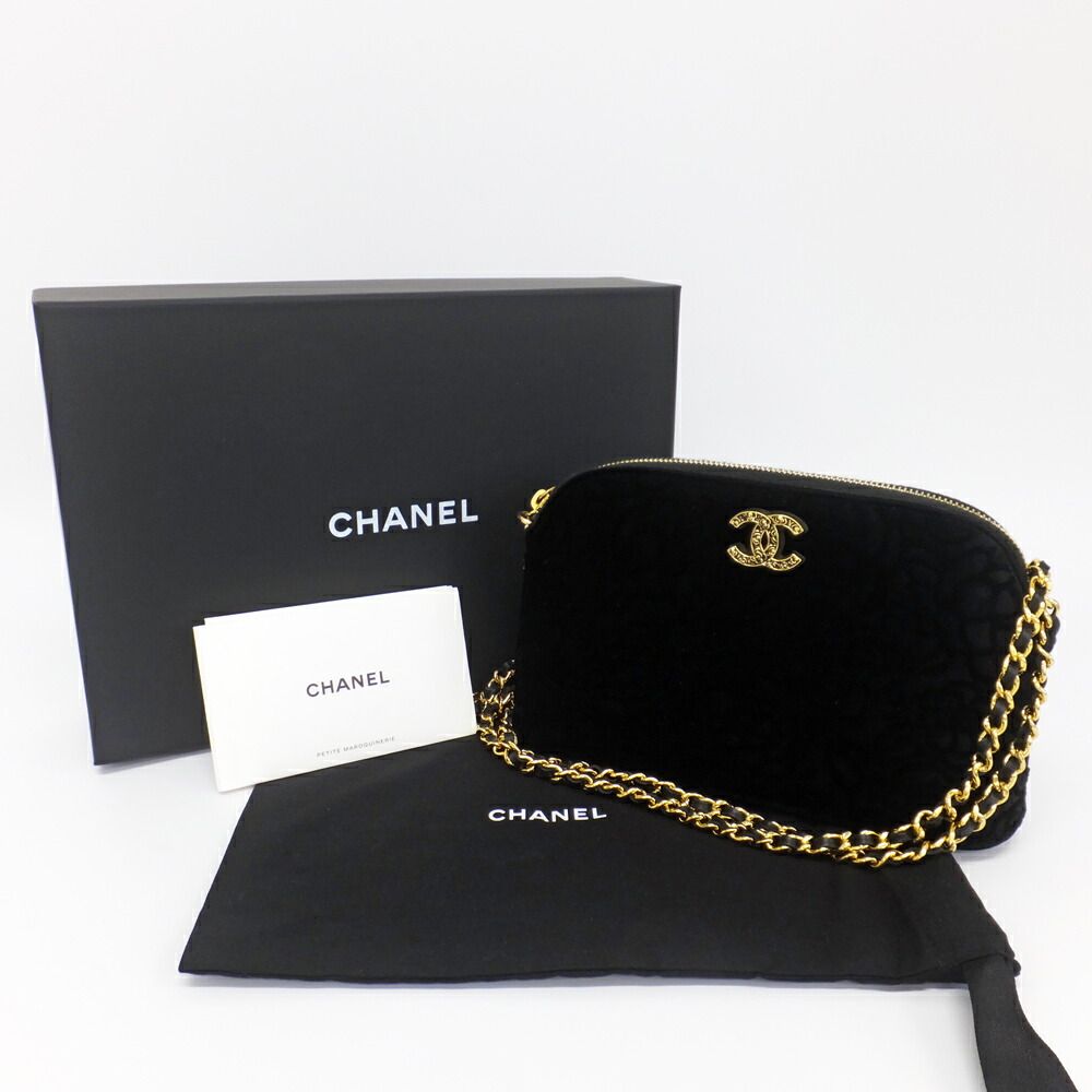 Chanel 25 A Camellia Clutch Shoulder Bag CC Logo Velvet Gold Hardware