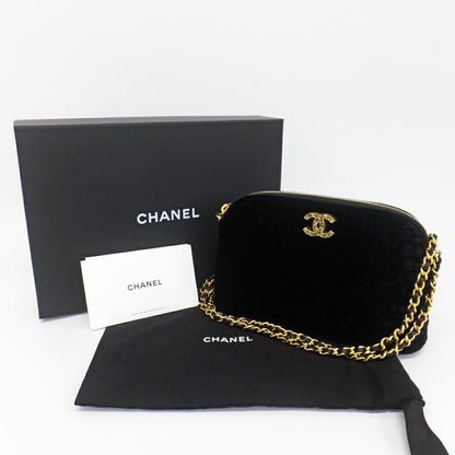 Chanel 25 A Camellia Clutch Shoulder Bag CC Logo Velvet Gold Hardware