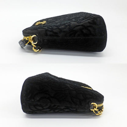 Chanel 25 A Camellia Clutch Shoulder Bag CC Logo Velvet Gold Hardware