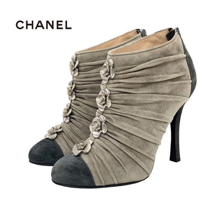 Chanel Boots Short Boots Shoes Suede Bicolor Booties Camellia Here Mark