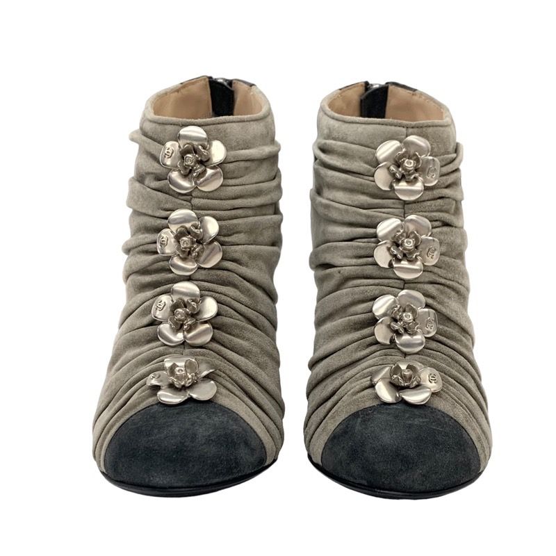Chanel Boots Short Boots Shoes Suede Bicolor Booties Camellia Here Mark