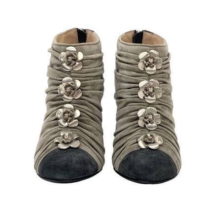 Chanel Boots Short Boots Shoes Suede Bicolor Booties Camellia Here Mark