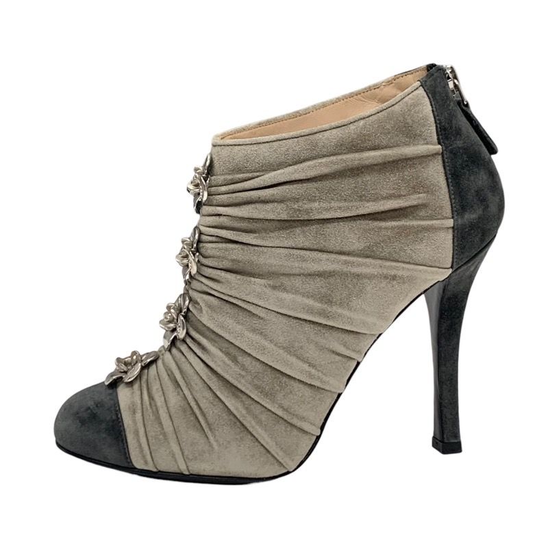 Chanel Boots Short Boots Shoes Suede Bicolor Booties Camellia Here Mark