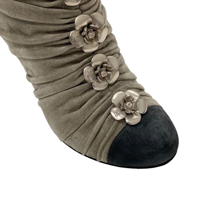 Chanel Boots Short Boots Shoes Suede Bicolor Booties Camellia Here Mark