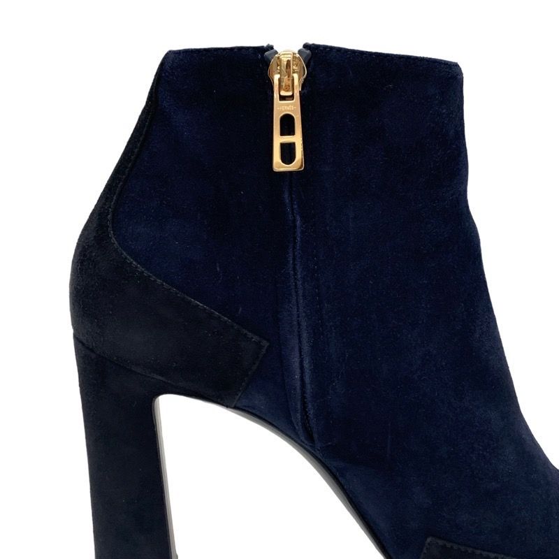 Hermes Boots Short Boots Shoes Suede Navy Black Bicolor