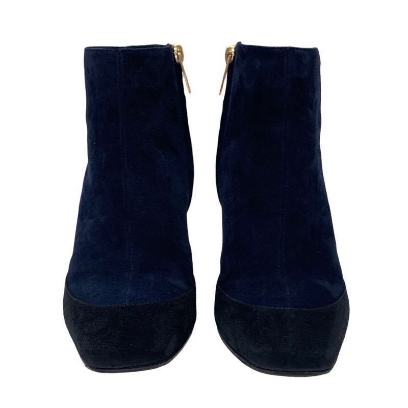 Hermes Boots Short Boots Shoes Suede Navy Black Bicolor