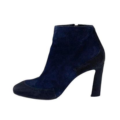 Hermes Boots Short Boots Shoes Suede Navy Black Bicolor