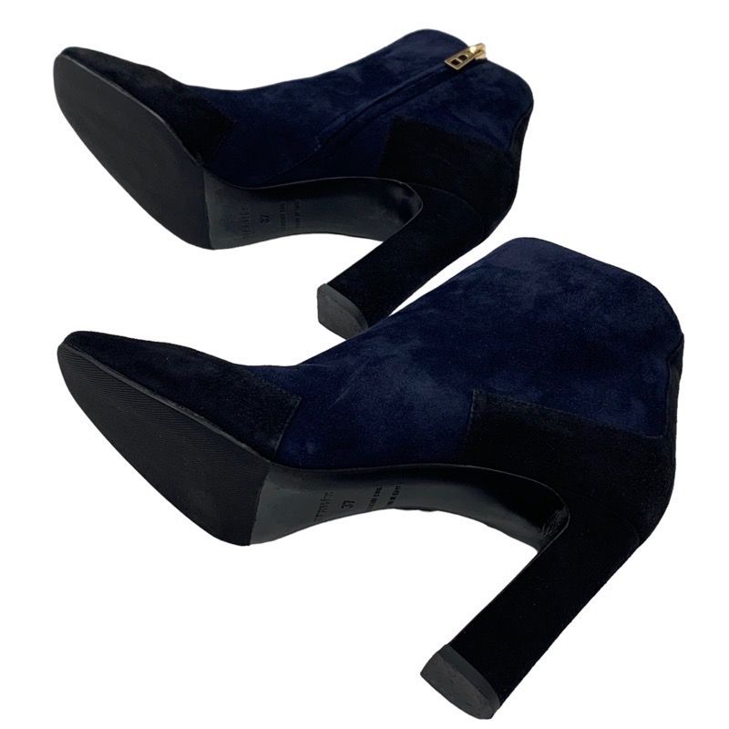 Hermes Boots Short Boots Shoes Suede Navy Black Bicolor