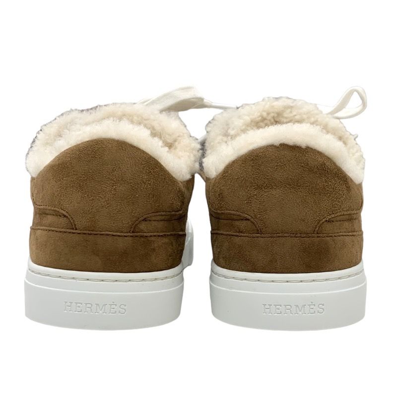 Hermes Day Sneakers Shoes Suede Shearling Brown Unused Kelly Buckle