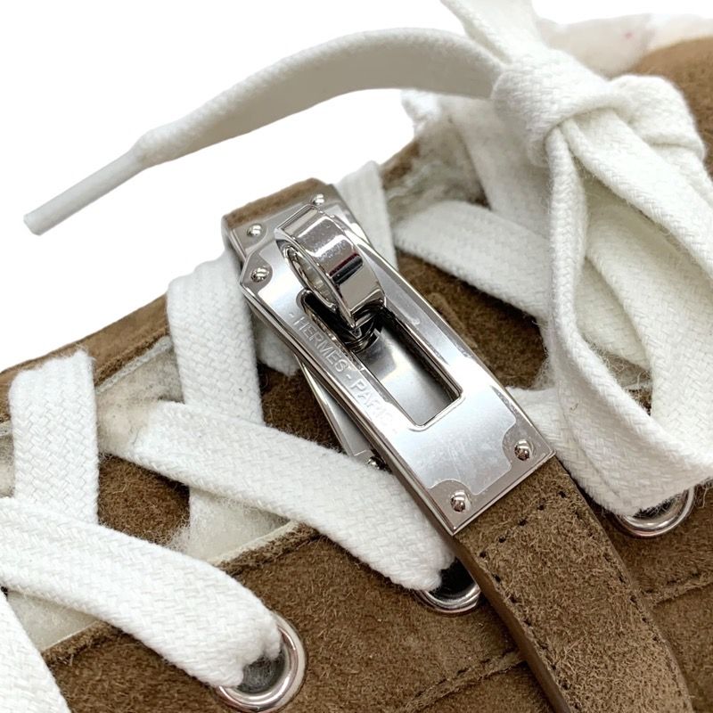 Hermes Day Sneakers Shoes Suede Shearling Brown Unused Kelly Buckle