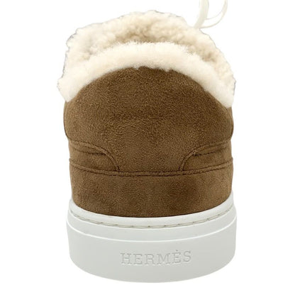Hermes Day Sneakers Shoes Suede Shearling Brown Unused Kelly Buckle