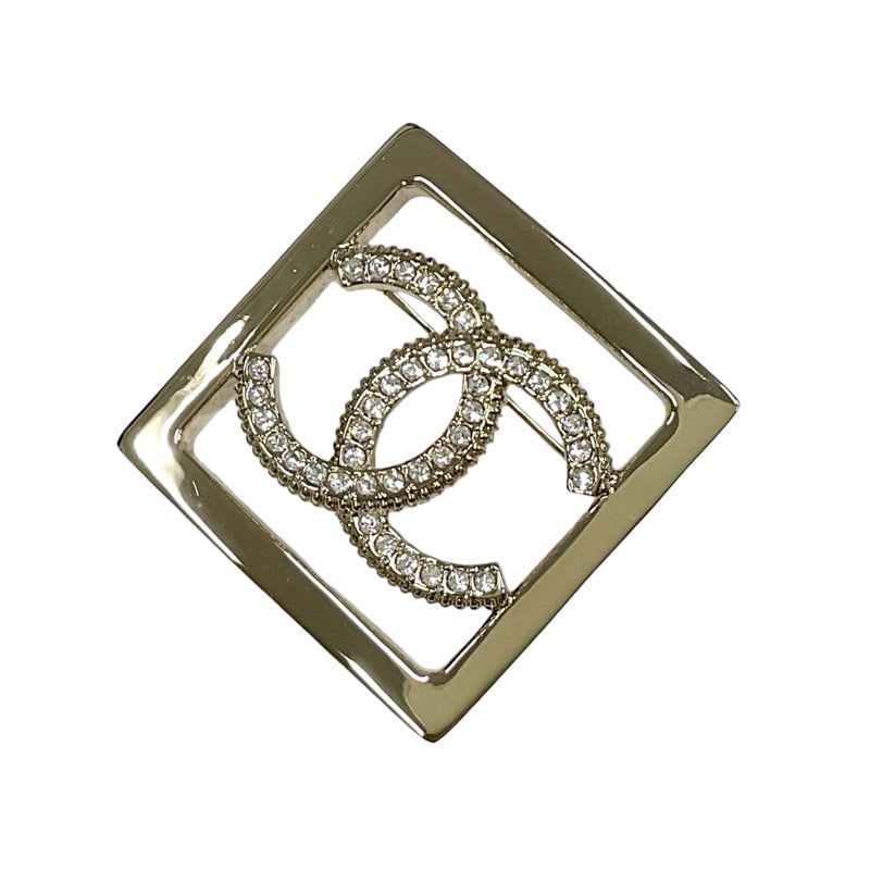 Chanel Chanel Brooch Gold Square Rhinestone