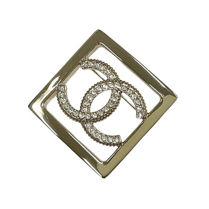 Chanel Chanel Brooch Gold Square Rhinestone