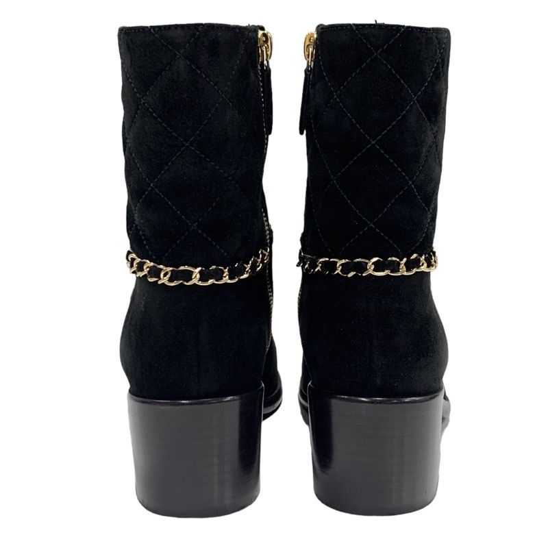 Chanel Boots Short Boots Shoes Chain Here Mark Suede Black Gold