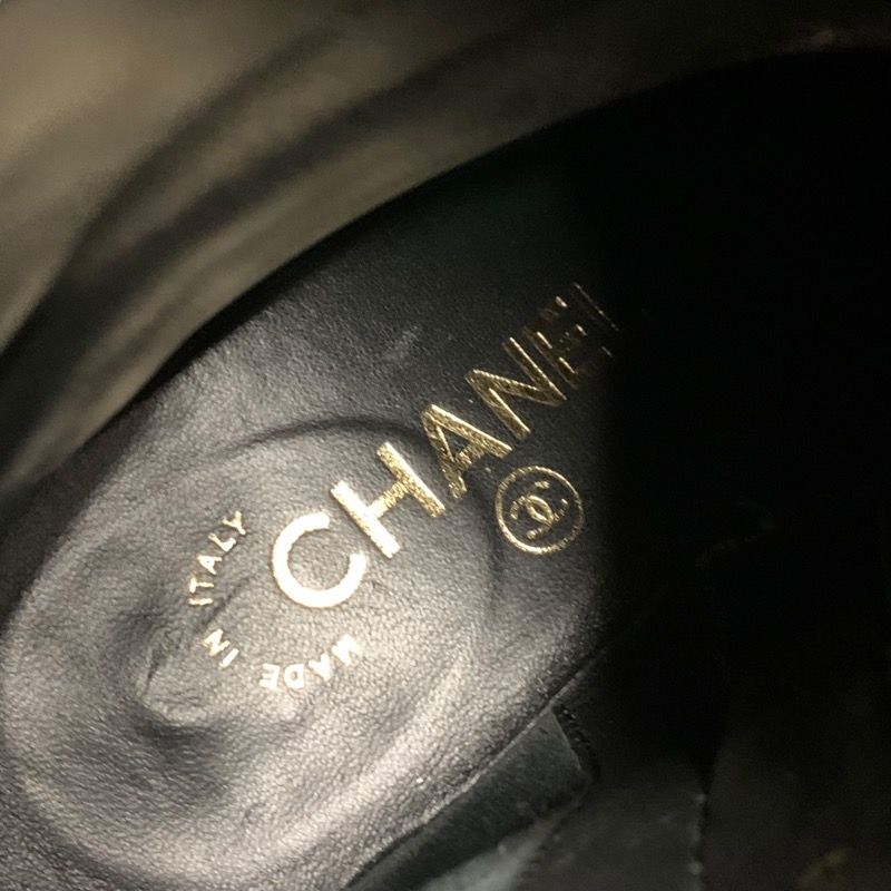 Chanel Boots Short Boots Shoes Chain Here Mark Suede Black Gold