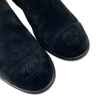 Chanel Boots Short Boots Shoes Chain Here Mark Suede Black Gold