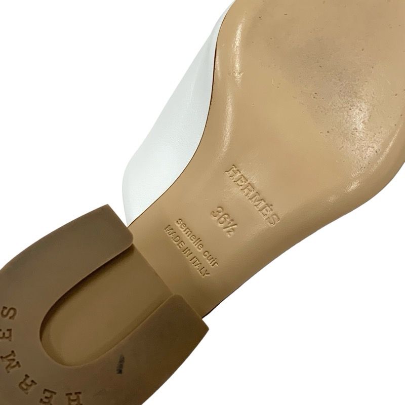 Hermes Camilla Sandals Shoes Leather White Gold Mule Luli Buckle