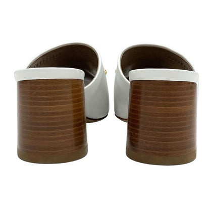 Hermes Camilla Sandals Shoes Leather White Gold Mule Luli Buckle