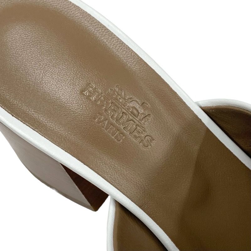 Hermes Camilla Sandals Shoes Leather White Gold Mule Luli Buckle