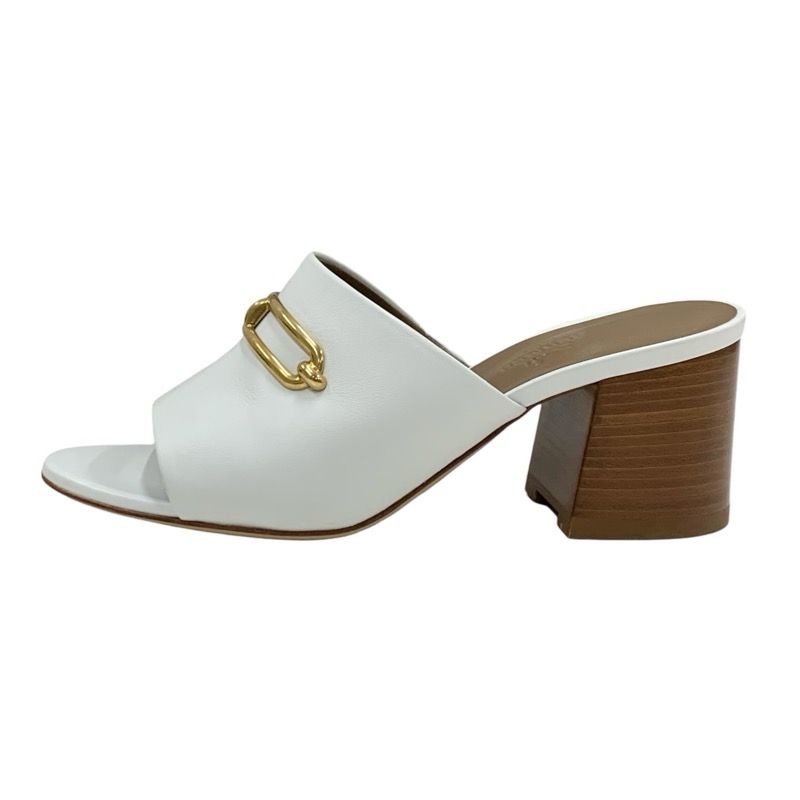 Hermes Camilla Sandals Shoes Leather White Gold Mule Luli Buckle