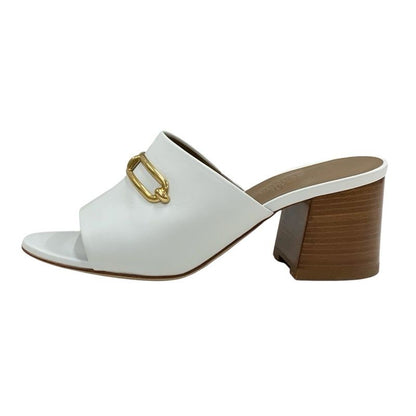Hermes Camilla Sandals Shoes Leather White Gold Mule Luli Buckle