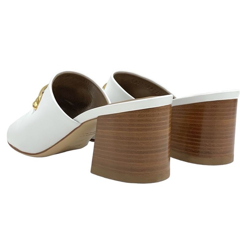 Hermes Camilla Sandals Shoes Leather White Gold Mule Luli Buckle