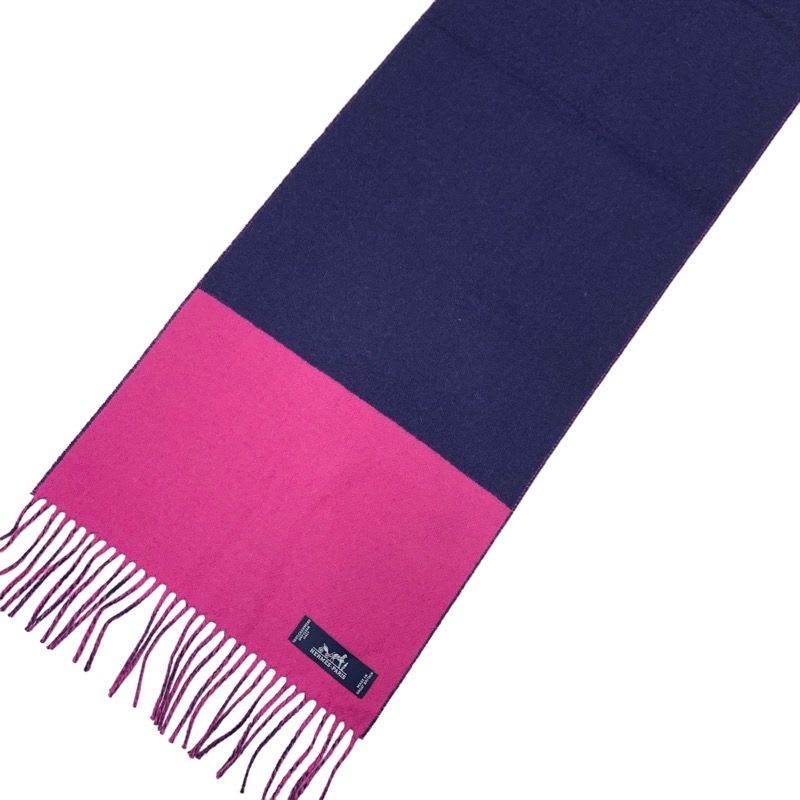 Hermes Muffler Shawl Cashmere Purple Navy Scarf