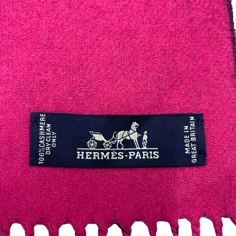 Hermes Muffler Shawl Cashmere Purple Navy Scarf