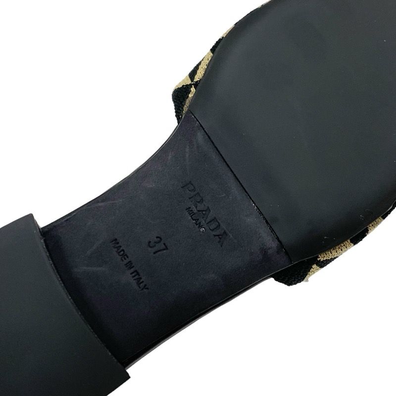 Prada Sandals Flat Sandals Mules Shoes Logo Plate Triangle Fabric Black Beige