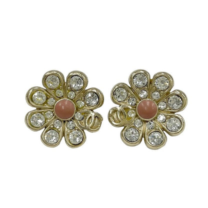 Chanel Earrings Earring Gold Coco Mark Flower Rhinestone