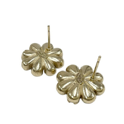 Chanel Earrings Earring Gold Coco Mark Flower Rhinestone