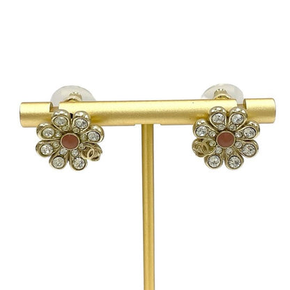 Chanel Earrings Earring Gold Coco Mark Flower Rhinestone