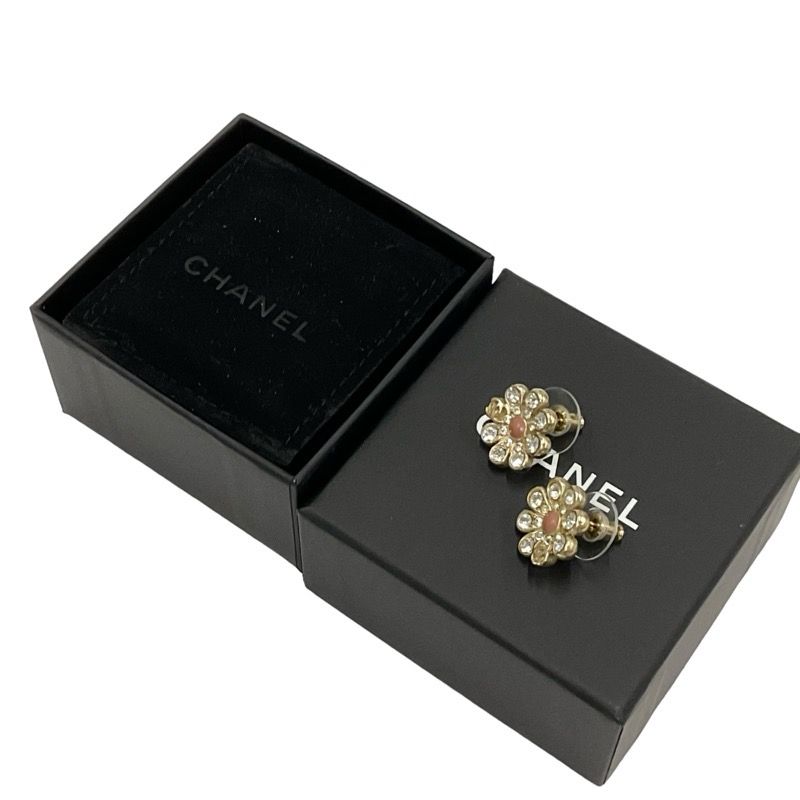 Chanel Earrings Earring Gold Coco Mark Flower Rhinestone