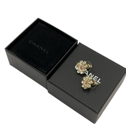 Chanel Earrings Earring Gold Coco Mark Flower Rhinestone