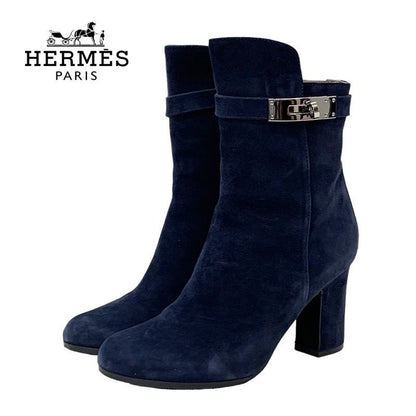 Hermes Boots Short Boots Kelly Hardware Suede Navy