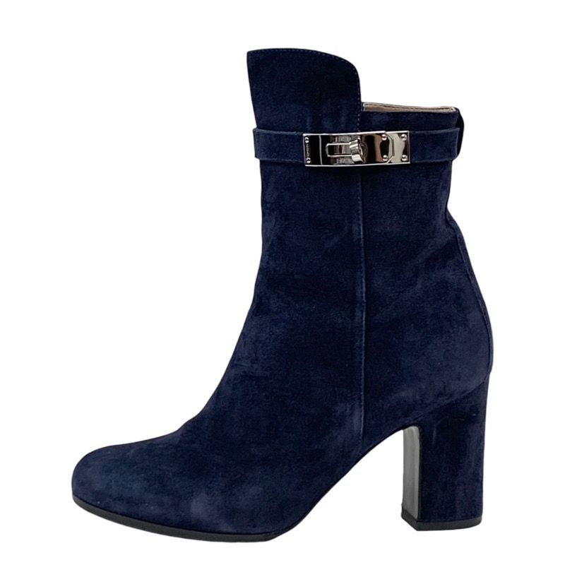 Hermes Boots Short Boots Kelly Hardware Suede Navy