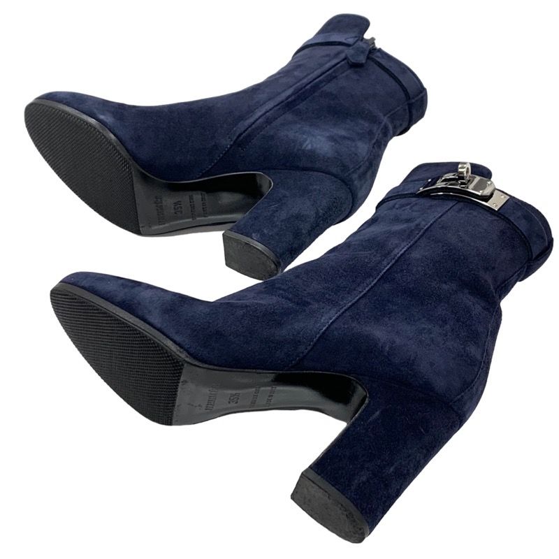 Hermes Boots Short Boots Kelly Hardware Suede Navy