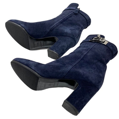 Hermes Boots Short Boots Kelly Hardware Suede Navy