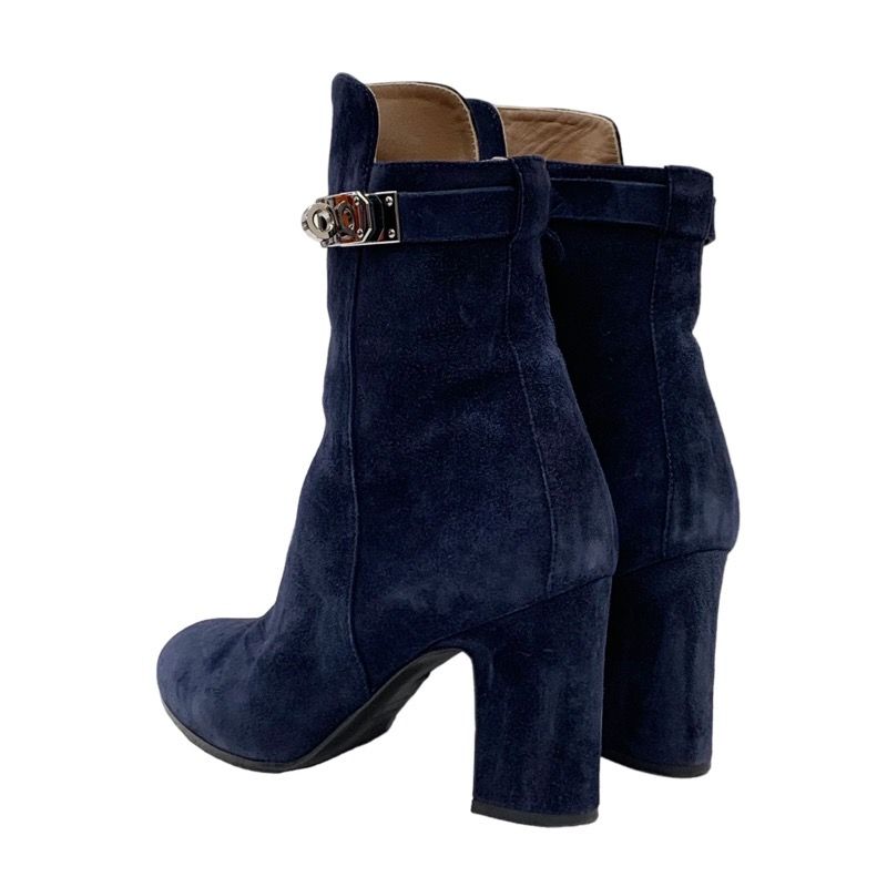 Hermes Boots Short Boots Kelly Hardware Suede Navy