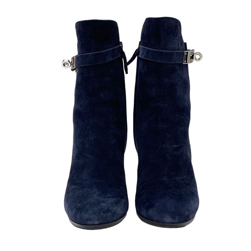 Hermes Boots Short Boots Kelly Hardware Suede Navy