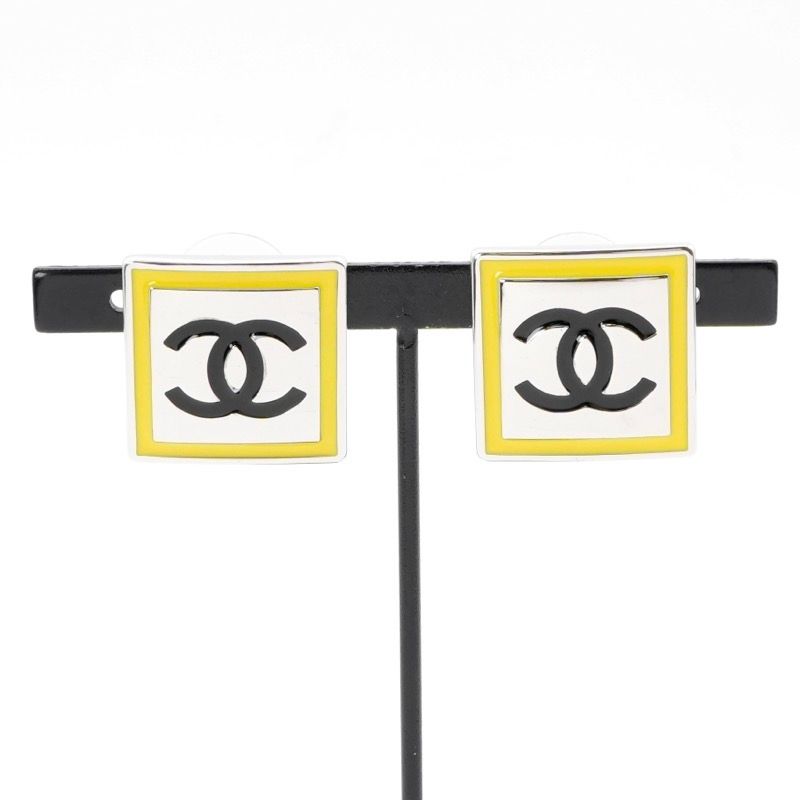 Chanel Earrings Silver Yellow Coco Mark Square