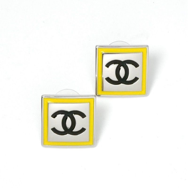 Chanel Earrings Silver Yellow Coco Mark Square