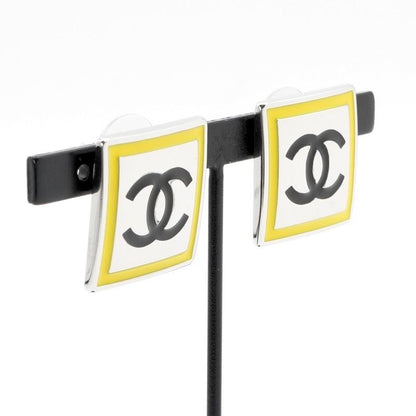Chanel Earrings Silver Yellow Coco Mark Square