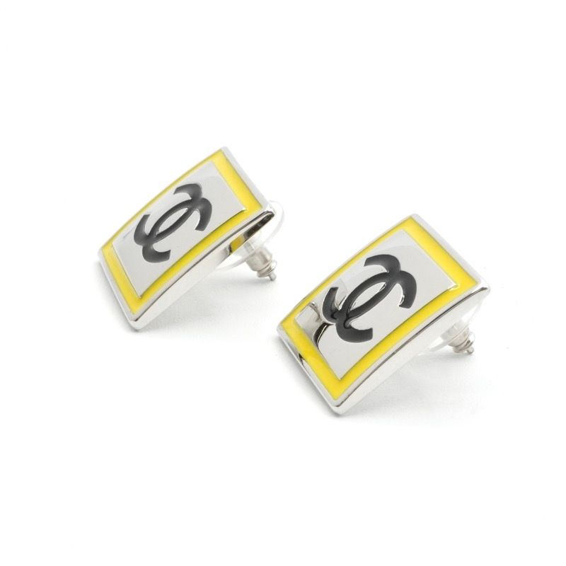 Chanel Earrings Silver Yellow Coco Mark Square