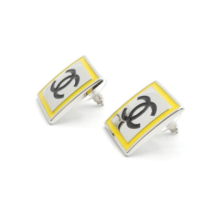 Chanel Earrings Silver Yellow Coco Mark Square