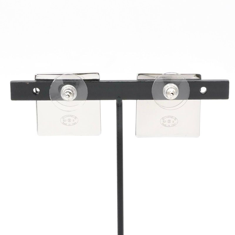 Chanel Earrings Silver Yellow Coco Mark Square