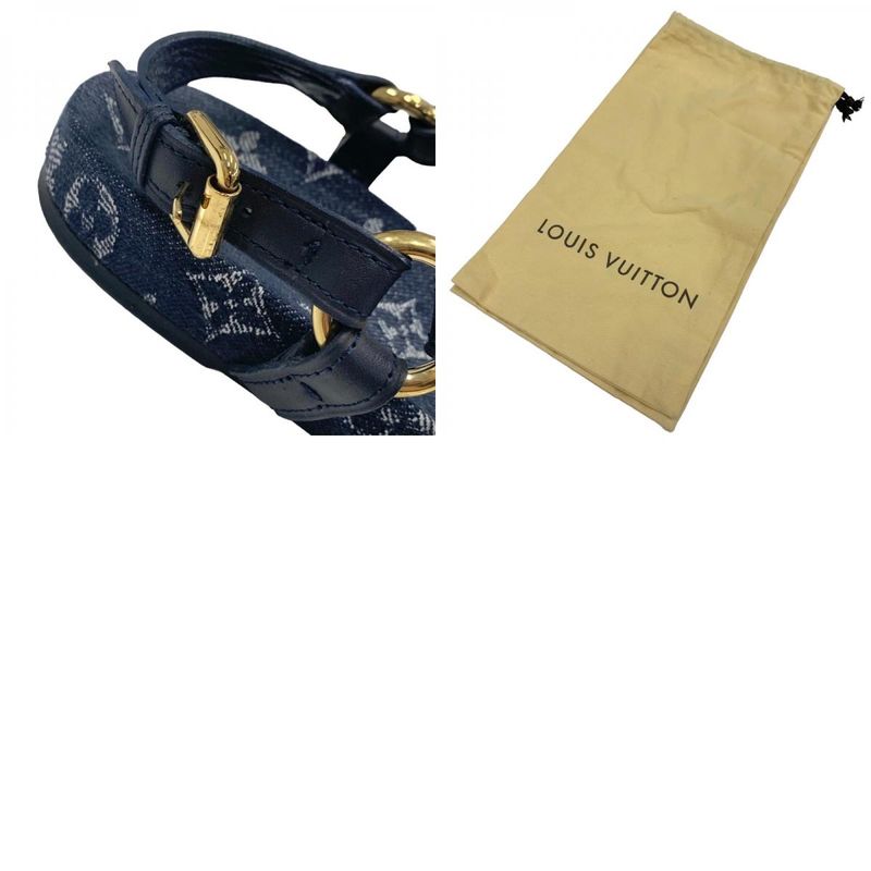 Louis Vuitton O Chien Line Monogram Sandals Shoes Leather Denim Navy Flat