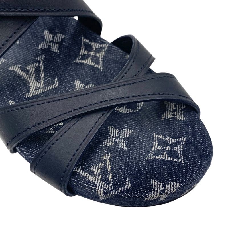 Louis Vuitton O Chien Line Monogram Sandals Shoes Leather Denim Navy Flat