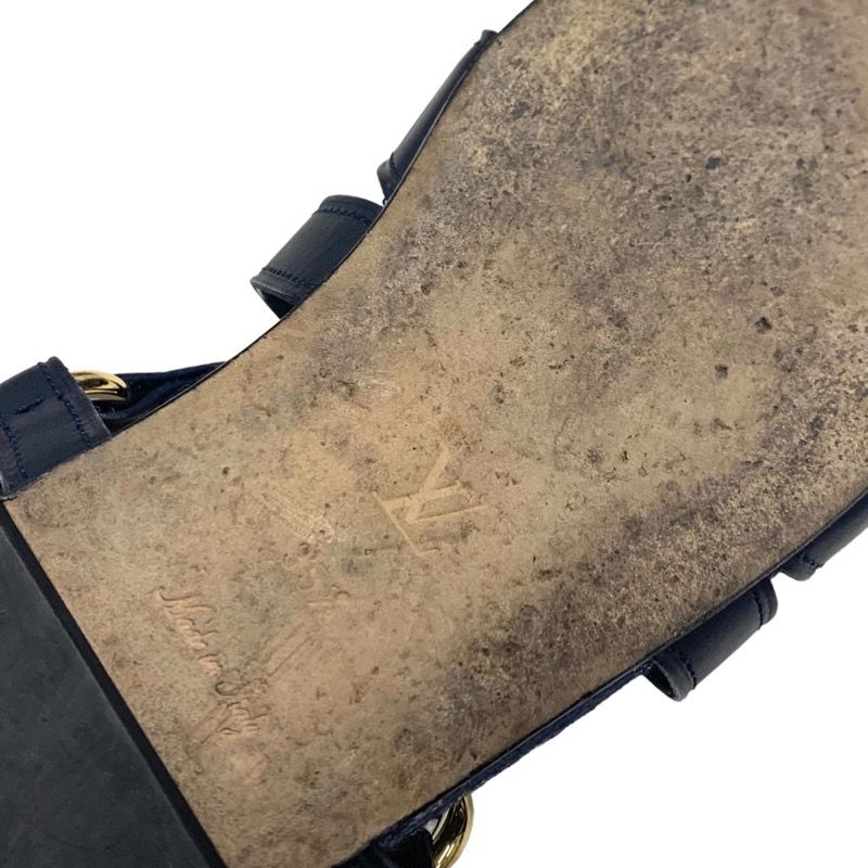 Louis Vuitton O Chien Line Monogram Sandals Shoes Leather Denim Navy Flat